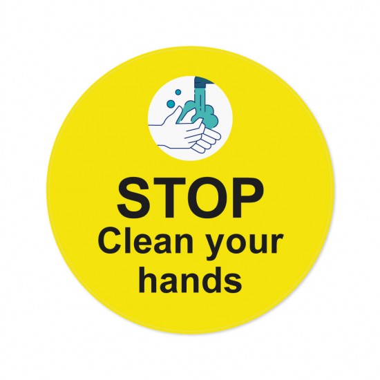 Covid-19 Floor Sticker Stop clean your hands Yellow 26cm 3pcs